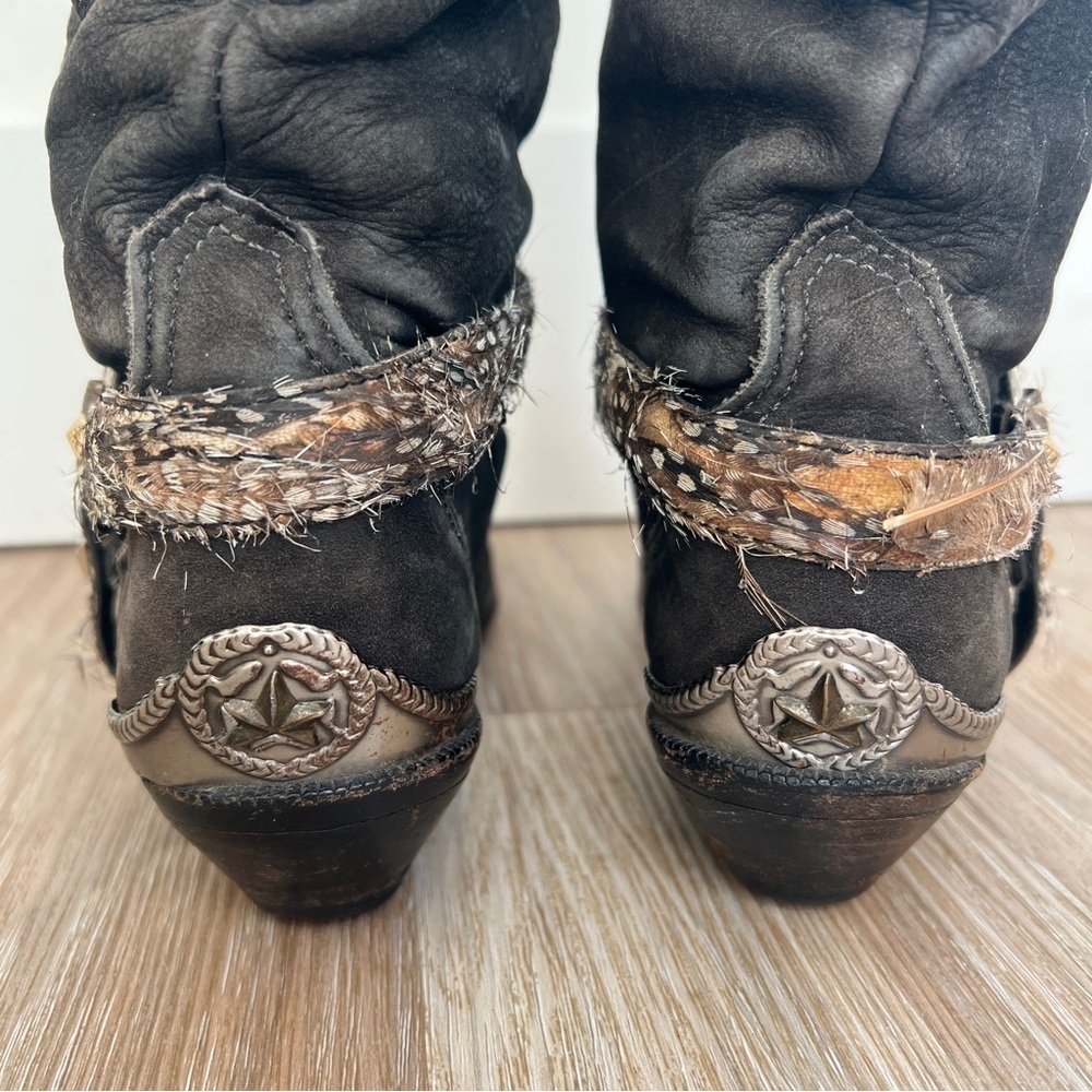 Vintage Zodiac Western Leather Boots Brown Size 6 boho cowgirl hippie - Picture 5 of 10